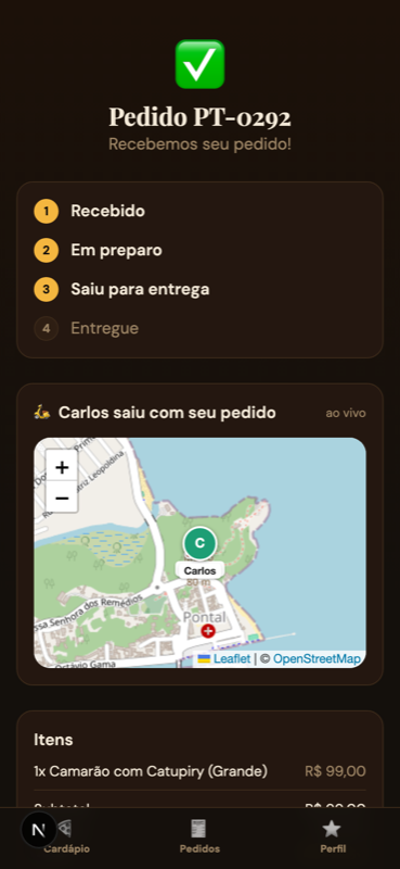 Rastreio do pedido pelo cliente com GPS do motoboy ao vivo